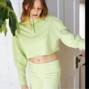 Urban Outfitters Women Out from Under Cropped Half Zip Lime Green Pullover Med